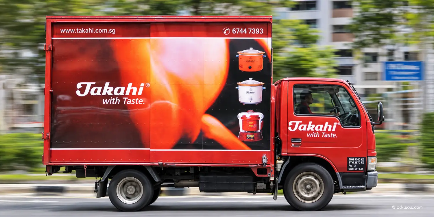 Takahi delivery truck livery featuring slow cookers and a rice cooker, outdoor advertising by ADWOW